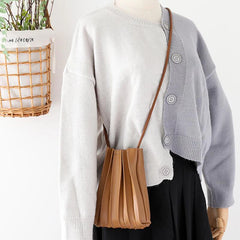 Women's Solid Pleated Crossbody Phone Bag Soft PU Leather Mini Ladies Purses