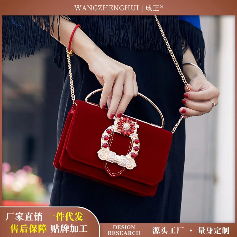 Women's Velvet Inlaid Small Square Bag Change Shoulder Cross Handbag
