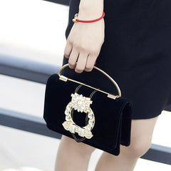 Women's Velvet Inlaid Small Square Bag Change Shoulder Cross Handbag