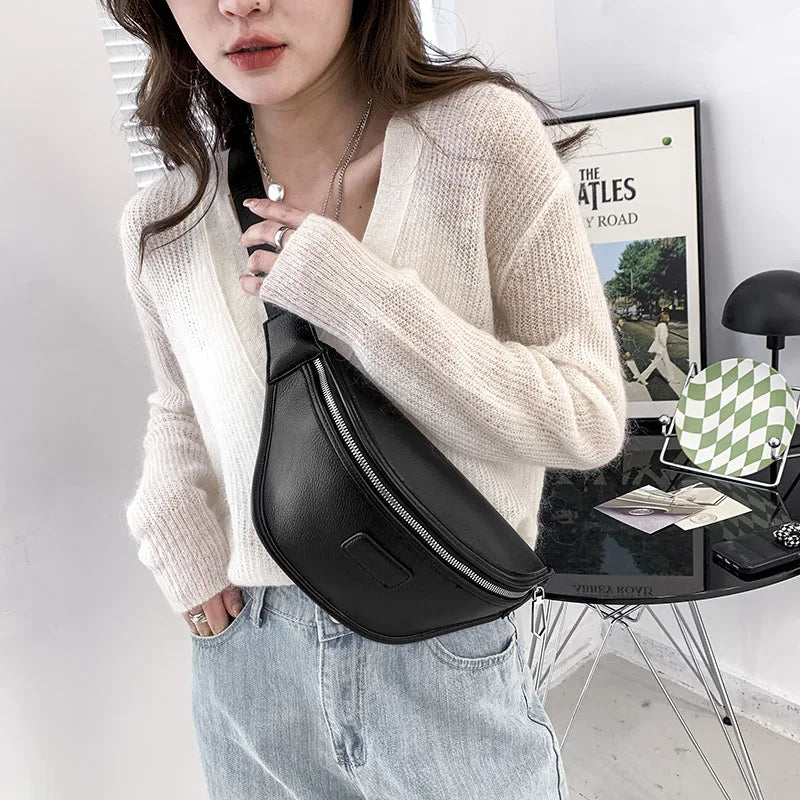 Women's Waist Bag PU Leather Belt Bags Shoulder Crossbody Chest Bag