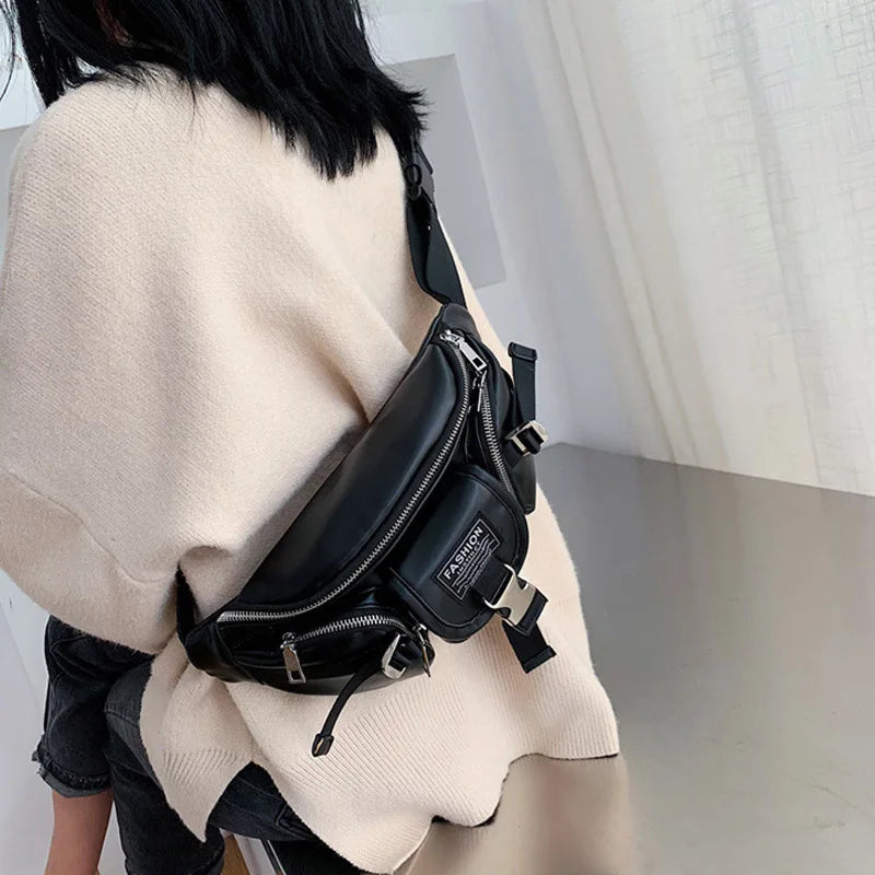Women's Waist Pack Shoulder Bags PU Leather Ladies Chest Fanny Packs Hip Bags