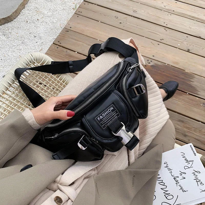 Women's Waist Pack Shoulder Bags PU Leather Ladies Chest Fanny Packs Hip Bags