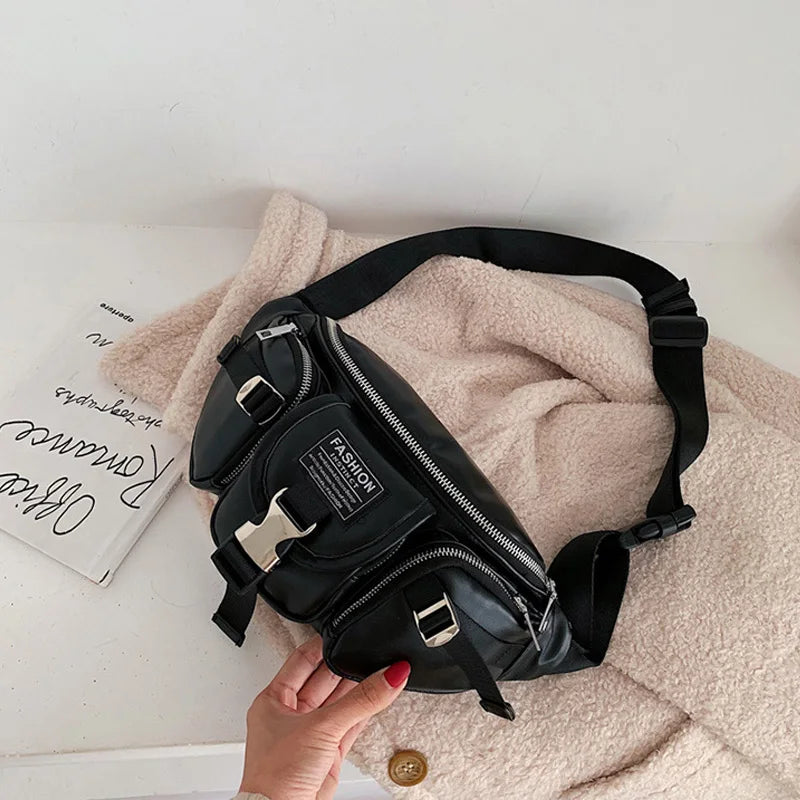 Women's Waist Pack Shoulder Bags PU Leather Ladies Chest Fanny Packs Hip Bags