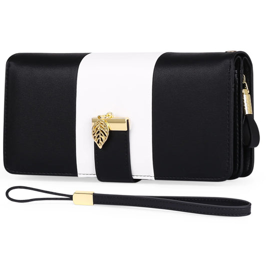 Long Zipper Wallet Contrast PU Leather Large Capacity Handbag