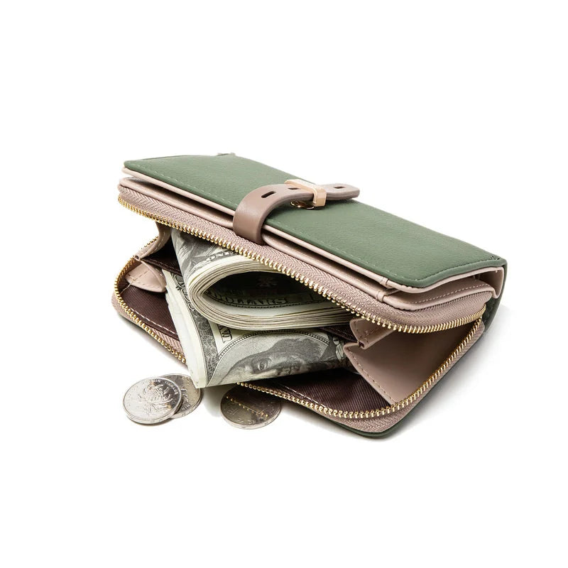 Women's Zip Long Wallet Buckle Bag Zero Wallet PU Frosted Vertical
