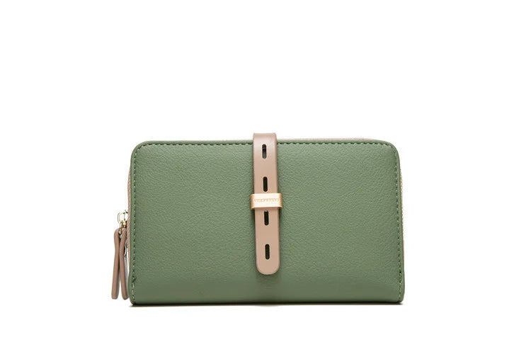Women's Zip Long Wallet Buckle Bag Zero Wallet PU Frosted Vertical