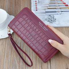 Red Crocodile Long Zipper Wallet Clutch Bag