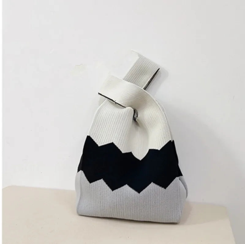 Vintage Wool Knit Shoulder Bag for Women Casual Tote