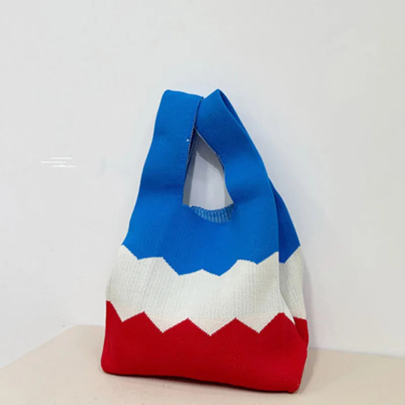Vintage Wool Knit Shoulder Bag for Women Casual Tote