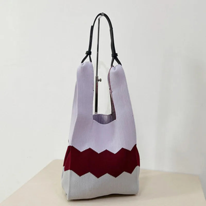Vintage Wool Knit Shoulder Bag for Women Casual Tote