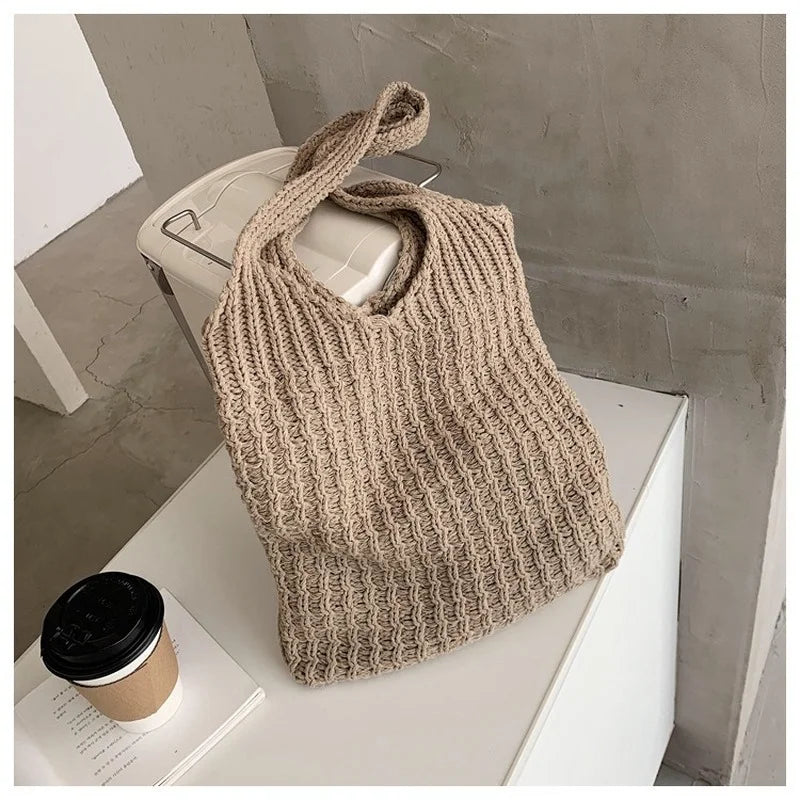Vintage Wool Knit Shoulder Bag for Women