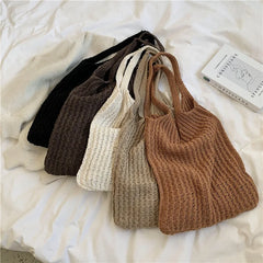 Vintage Wool Knit Shoulder Bag for Women