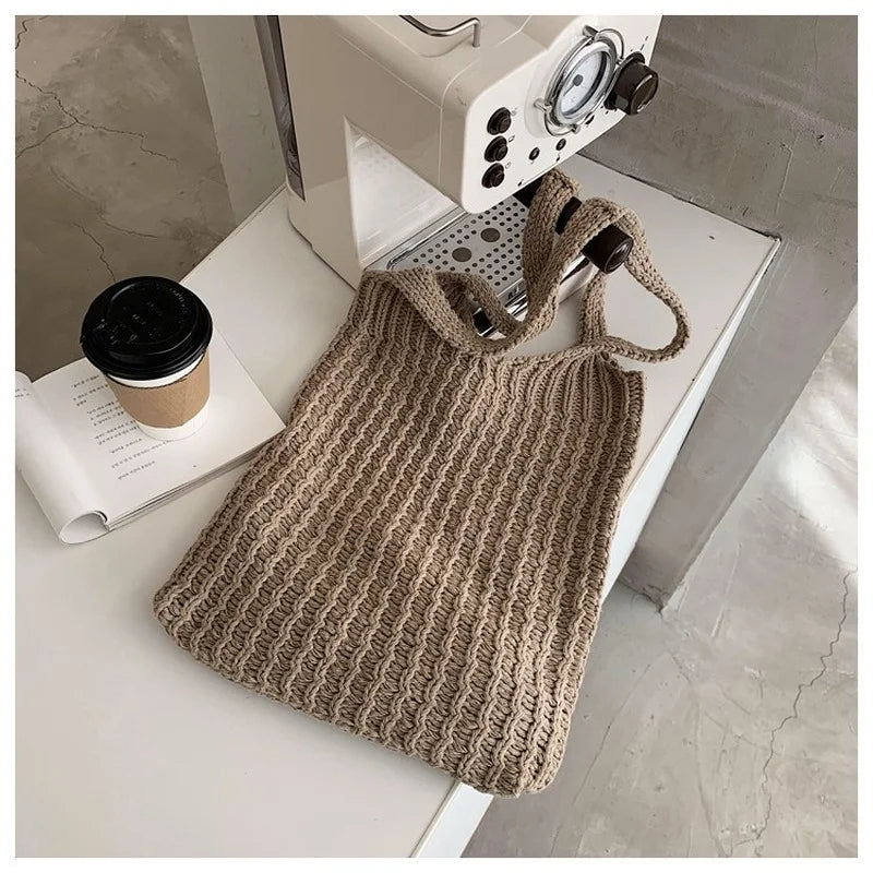 Vintage Wool Knit Shoulder Bag for Women