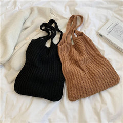 Vintage Wool Knit Shoulder Bag for Women