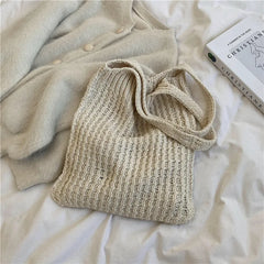 Vintage Wool Knit Shoulder Bag for Women