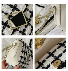 Woolen Tweed Shoulder Bag Women Chain Crossbody Winter Handbag