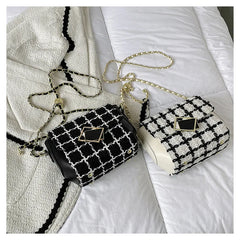 Woolen Tweed Shoulder Bag Women Chain Crossbody Winter Handbag