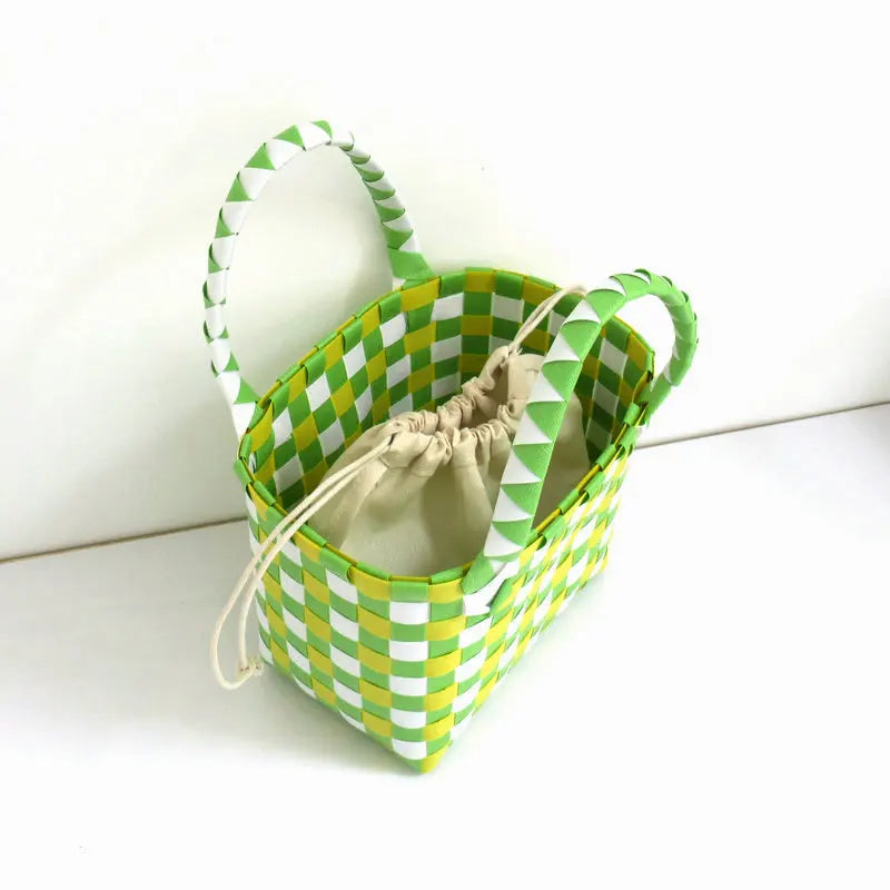 Woven Bag Small Square Plastic Vegetable Basket Bag Handbags for Women