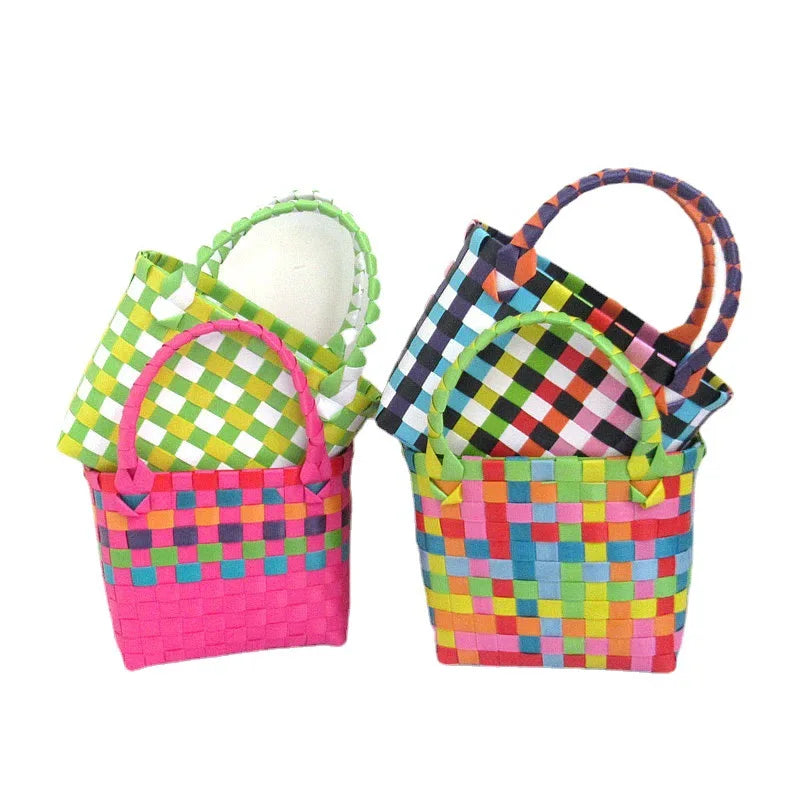 Woven Bag Small Square Plastic Vegetable Basket Bag Handbags for Women