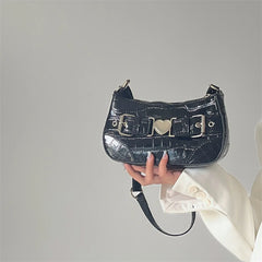Y2K Girls Shoulder Bag PU Leather Chains Underarm Bag Crossbody Handbag Clutch