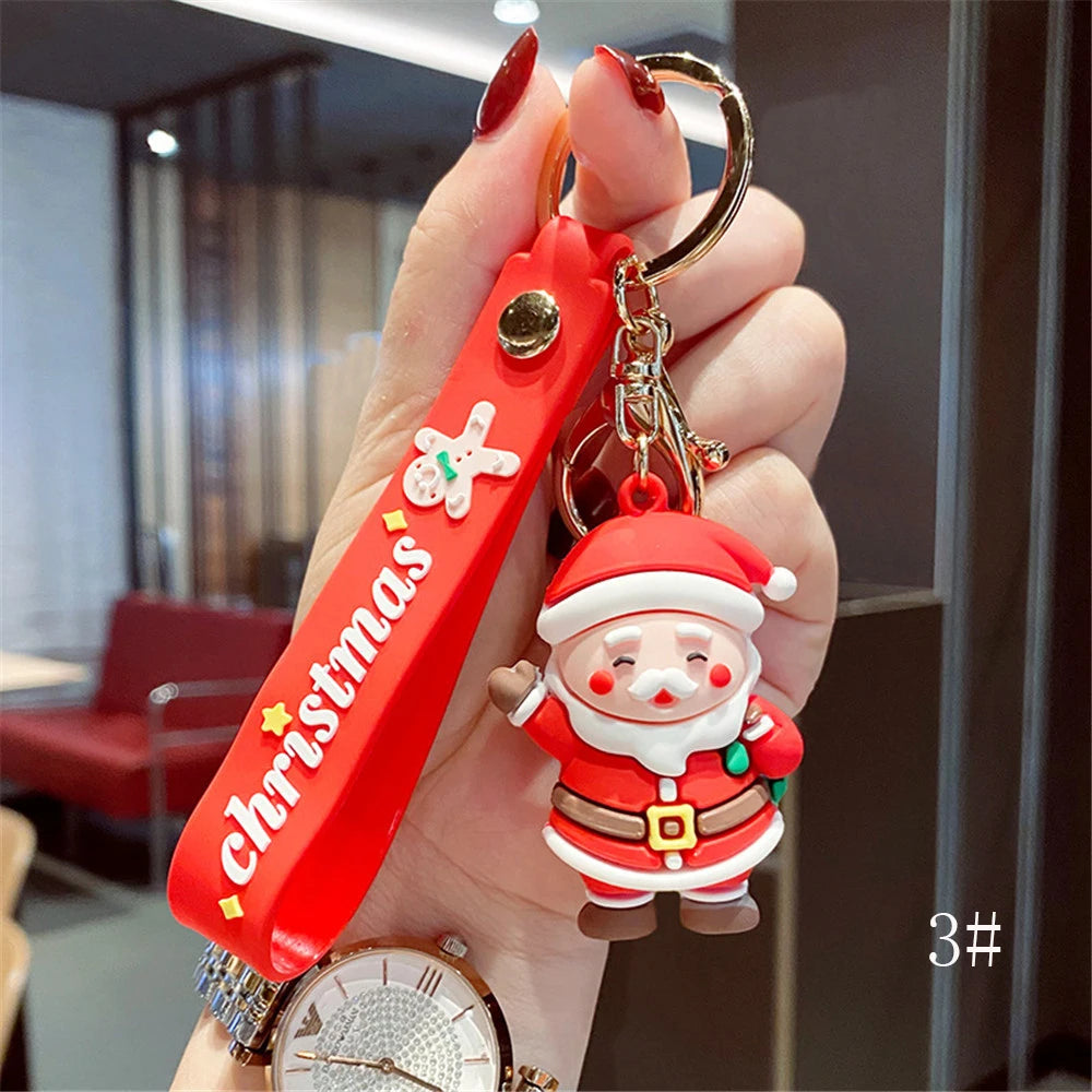 Christmas Santa Claus Keychain Soft Rubber Doll KeyRing Chain Bag Pendant Gift
