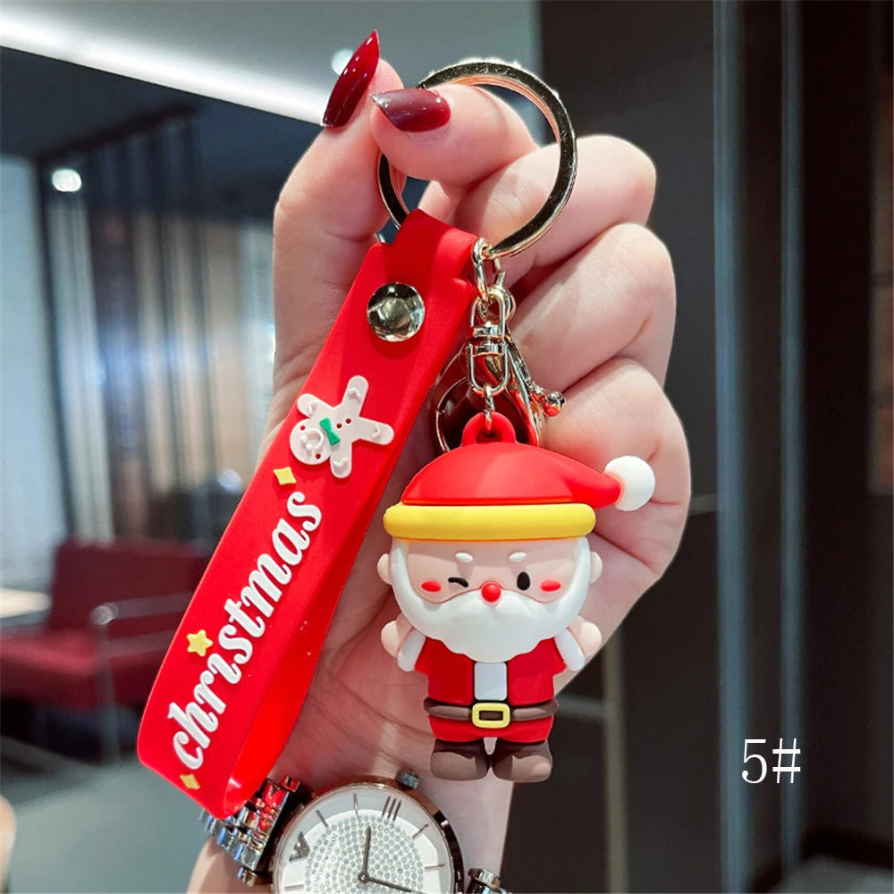 Christmas Santa Claus Keychain Soft Rubber Doll KeyRing Chain Bag Pendant Gift