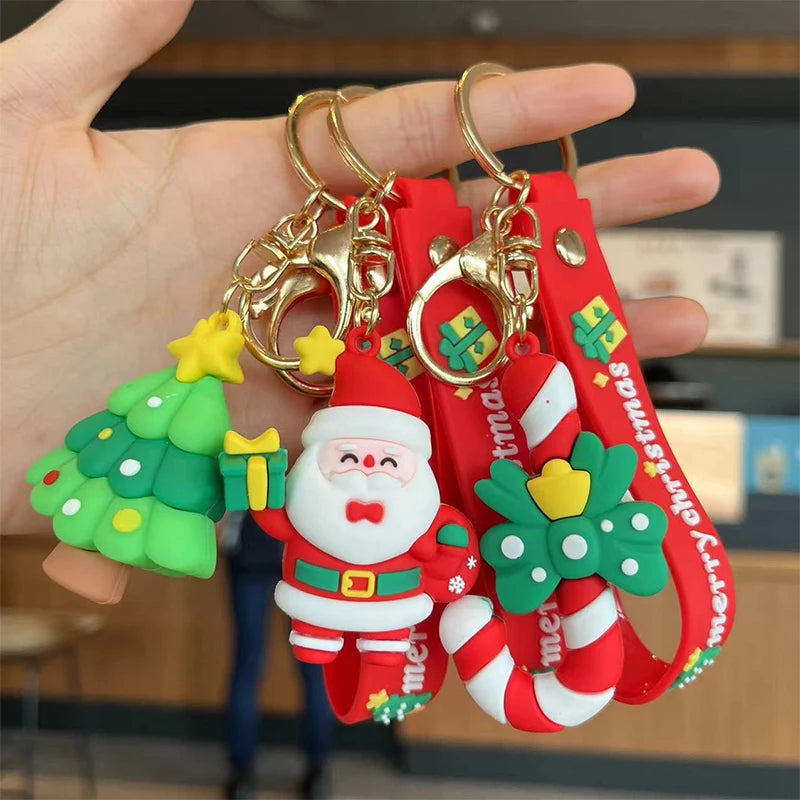 Christmas Santa Claus Keychain Soft Rubber Doll Key Ring Bag Pendant Gift