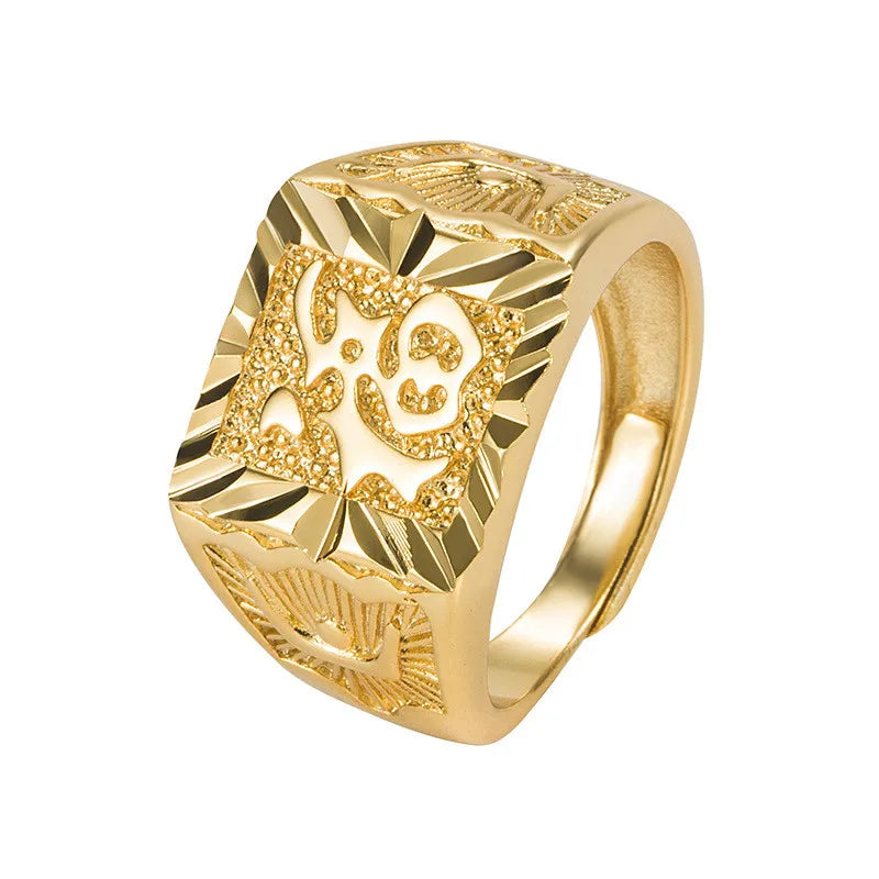Year Lucky Word Chinese Style Men's Finger Rings