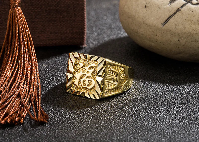 Year Lucky Word Chinese Style Men's Finger Rings