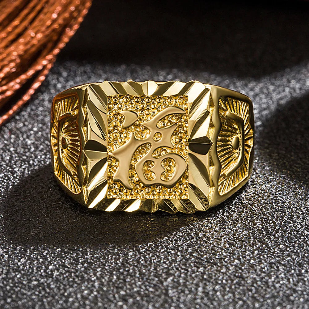 Year Lucky Word Chinese Style Men's Finger Rings