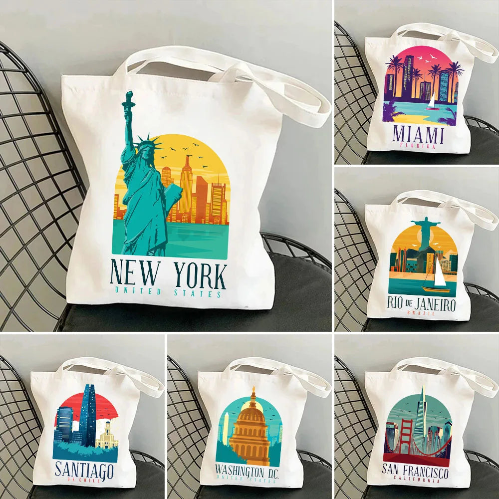 Harajuku Canvas Tote Bag, Women's Shopper Hand Shoulder Bag
