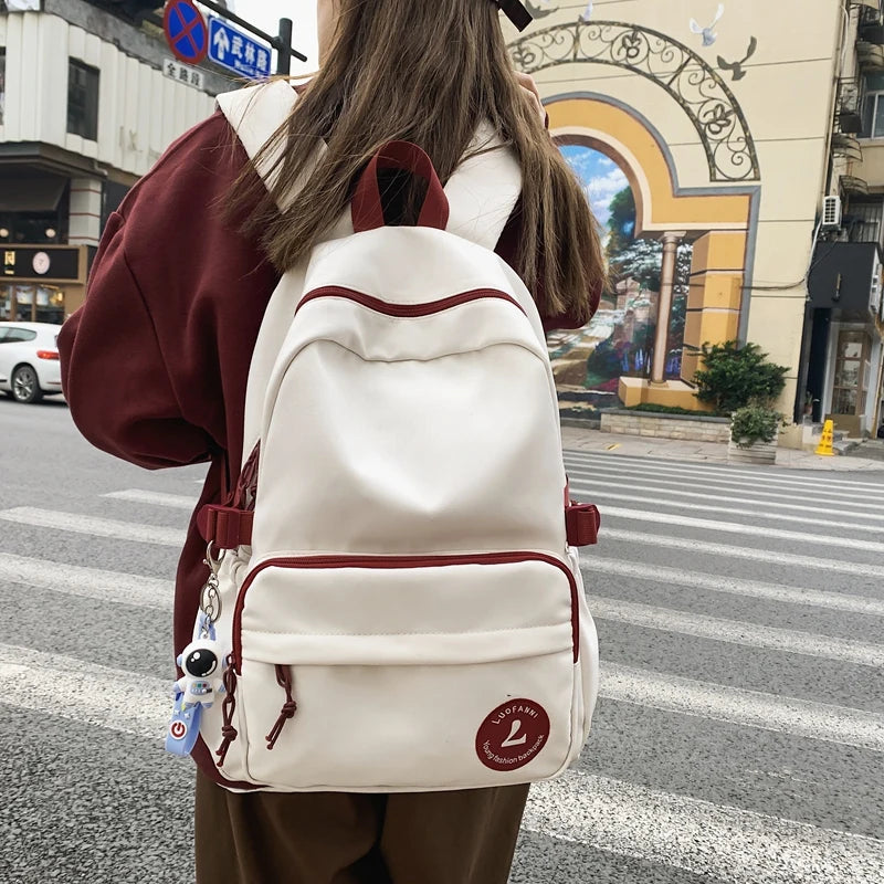 Zipper Matching Backpack Teenage Girl College Student Schoolbag Minority Bag