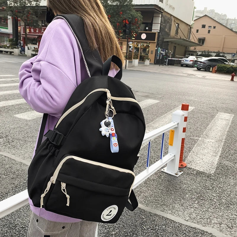 Zipper Matching Backpack Teenage Girl College Student Schoolbag Minority Bag