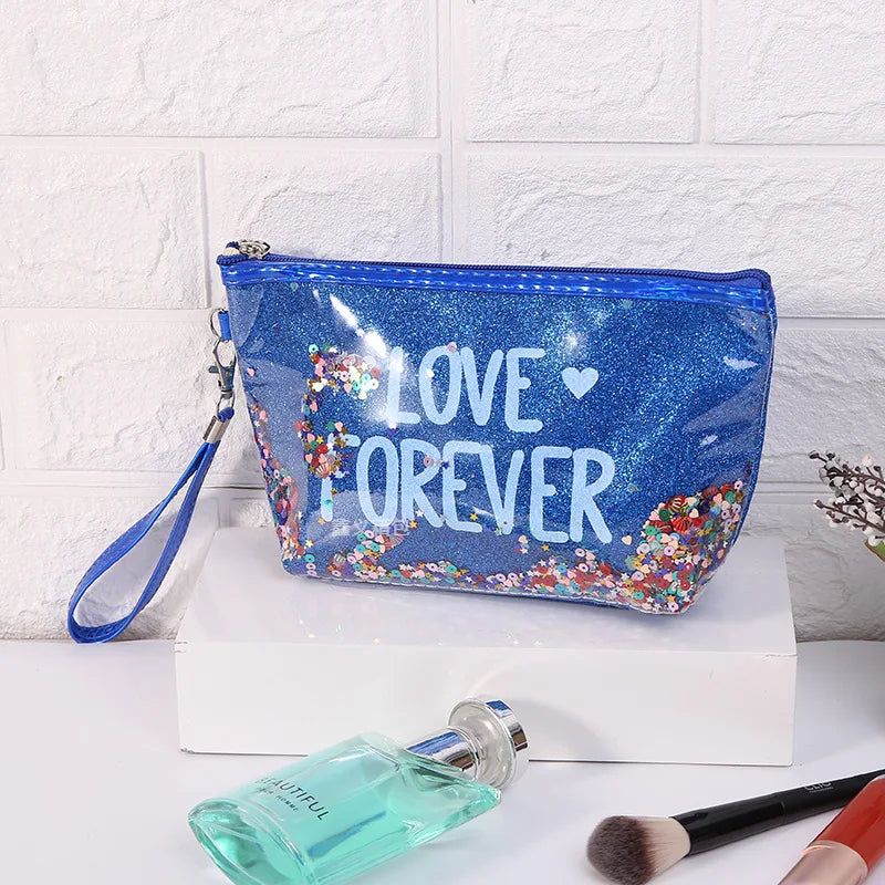 Sequin Cartoon Makeup Bag for Women Travel Storage Glitter PVC Cosmetic Bag