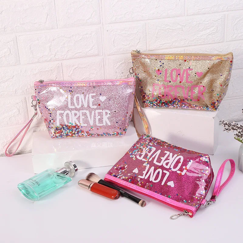 Sequin Cartoon Makeup Bag for Women Travel Storage Glitter PVC Cosmetic Bag