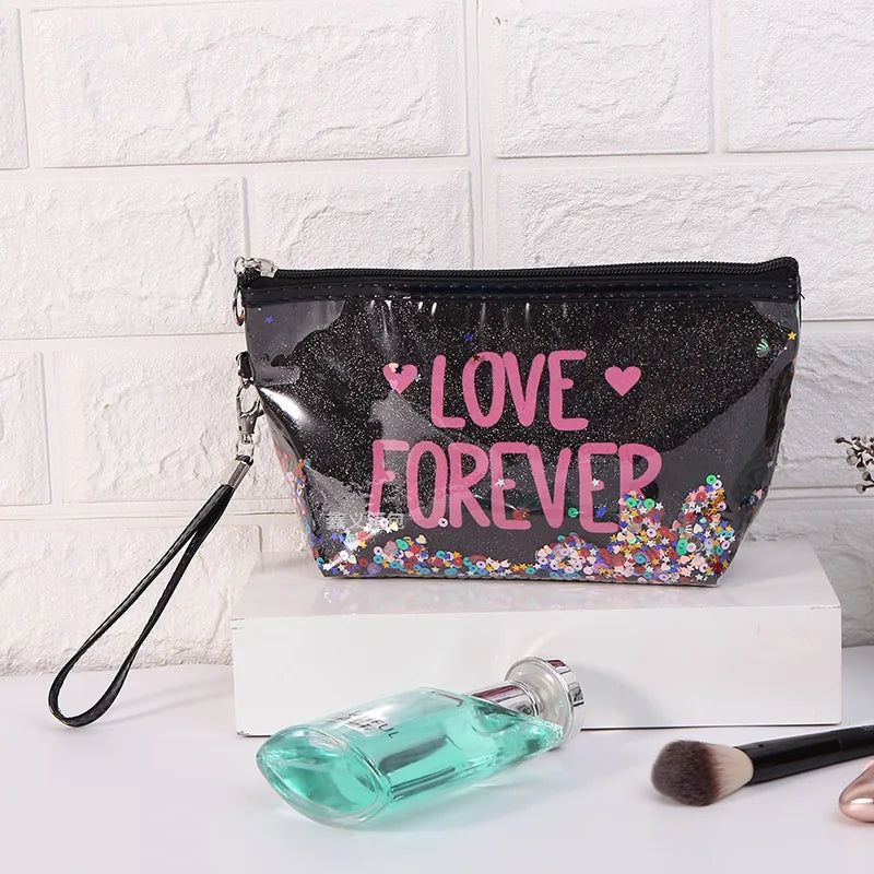 Sequin Cartoon Makeup Bag for Women Travel Storage Glitter PVC Cosmetic Bag