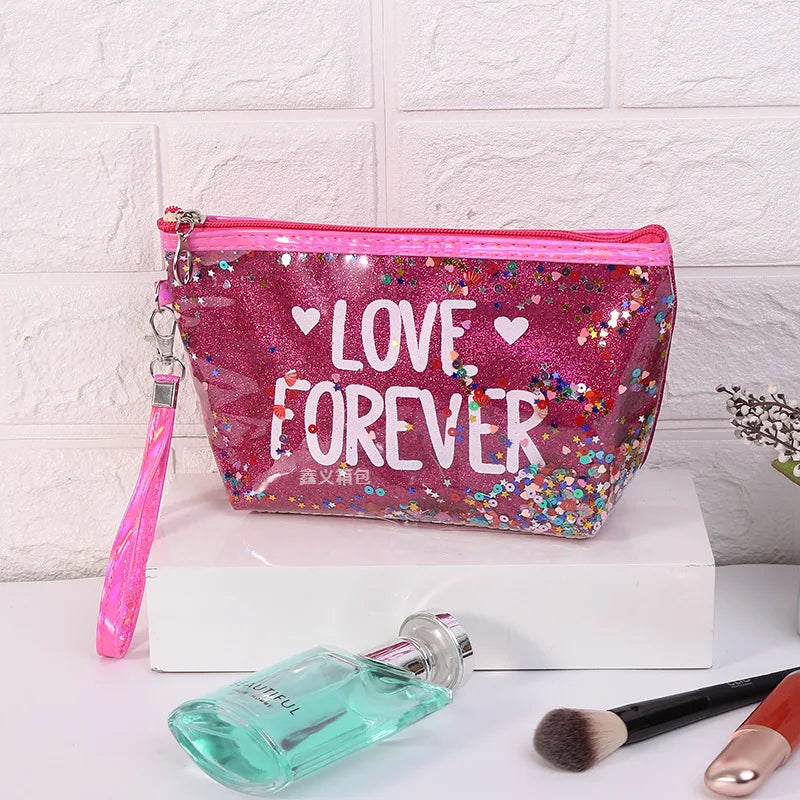 Sequin Cartoon Makeup Bag for Women Travel Storage Glitter PVC Cosmetic Bag