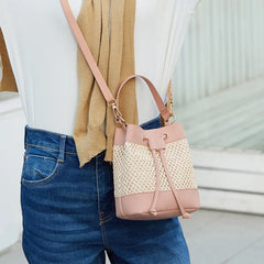 Candy Drawstring Bucket Bag Straw Shoulder Bag Girly Wind Crossbody