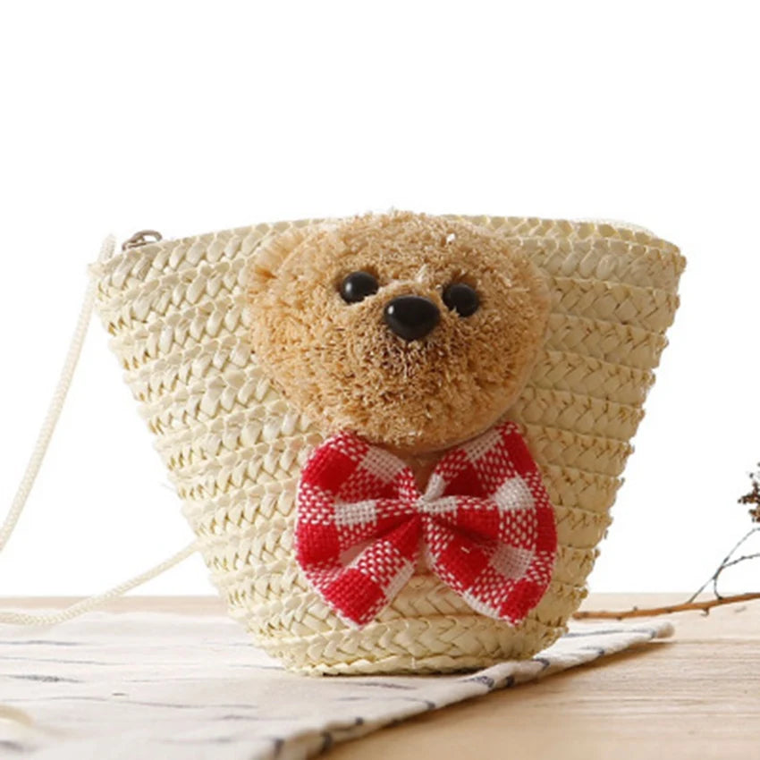 Bear Head Bow Knot England Key Change Knit Bag
