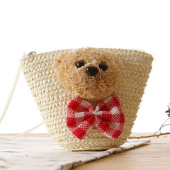 Bear Head Bow Knot England Key Change Knit Bag