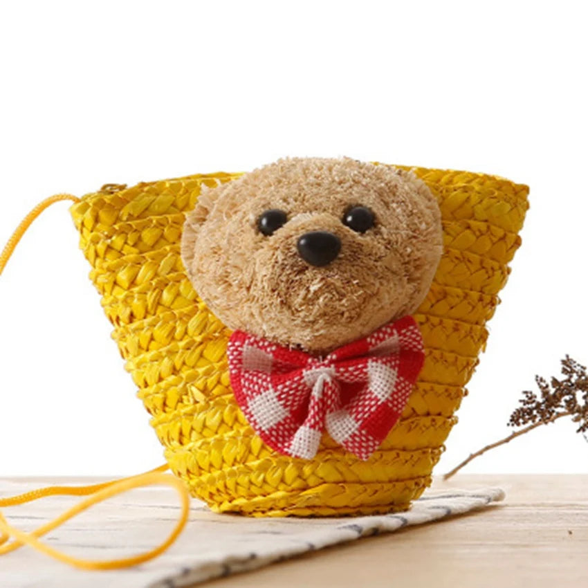 Bear Head Bow Knot England Key Change Knit Bag