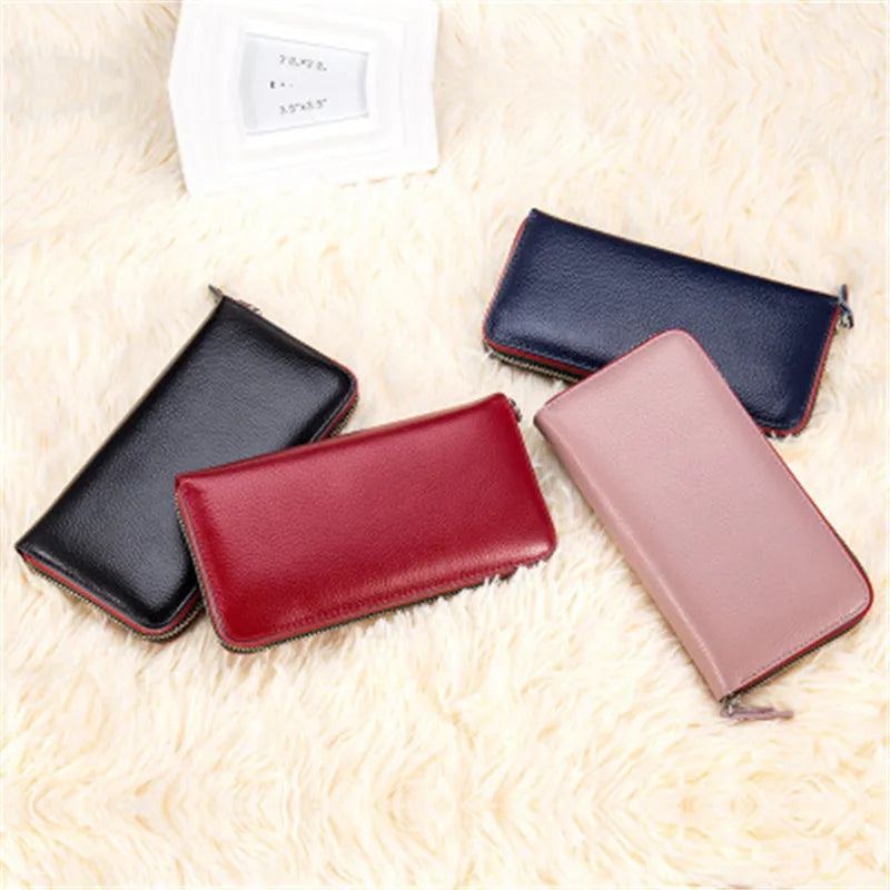 Women Wallet Cow Leather Purse Casual Clutch Money Clips Various Colors