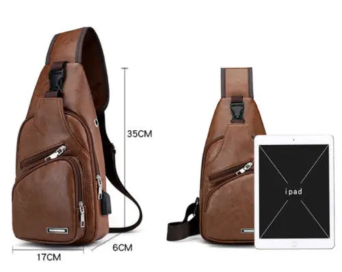 Men's Leather Sling Bag Chest Shoulder Messenger Briefcase