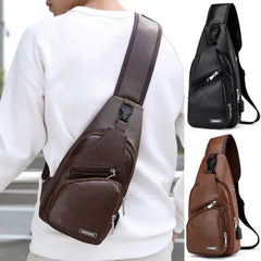 Men's Leather Sling Bag Chest Shoulder Messenger Briefcase