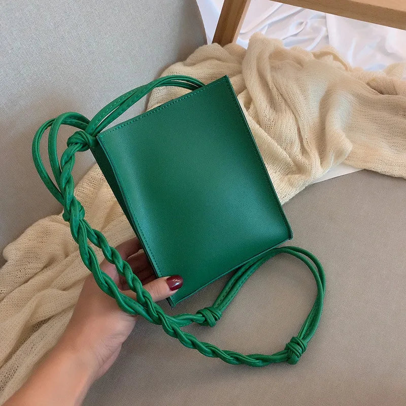 Women Braided Mobile Phone Bag Mini Shoulder Crossbody Purse