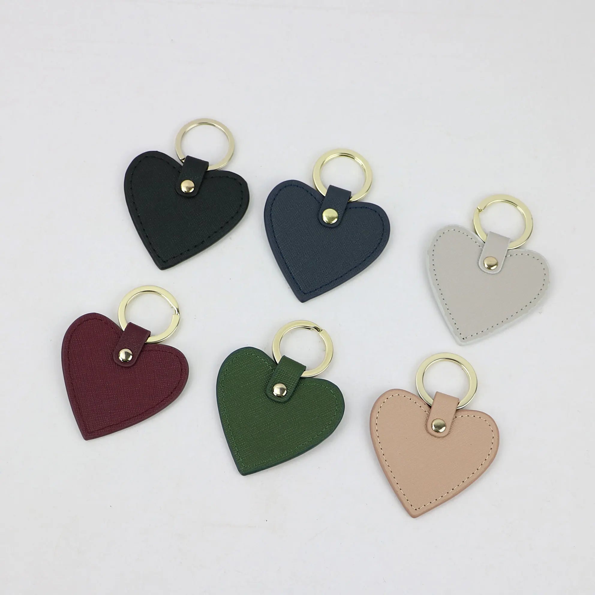 Saffiano Leather Heart Shape Keychain Women Key Holder Female Heart Key Ring