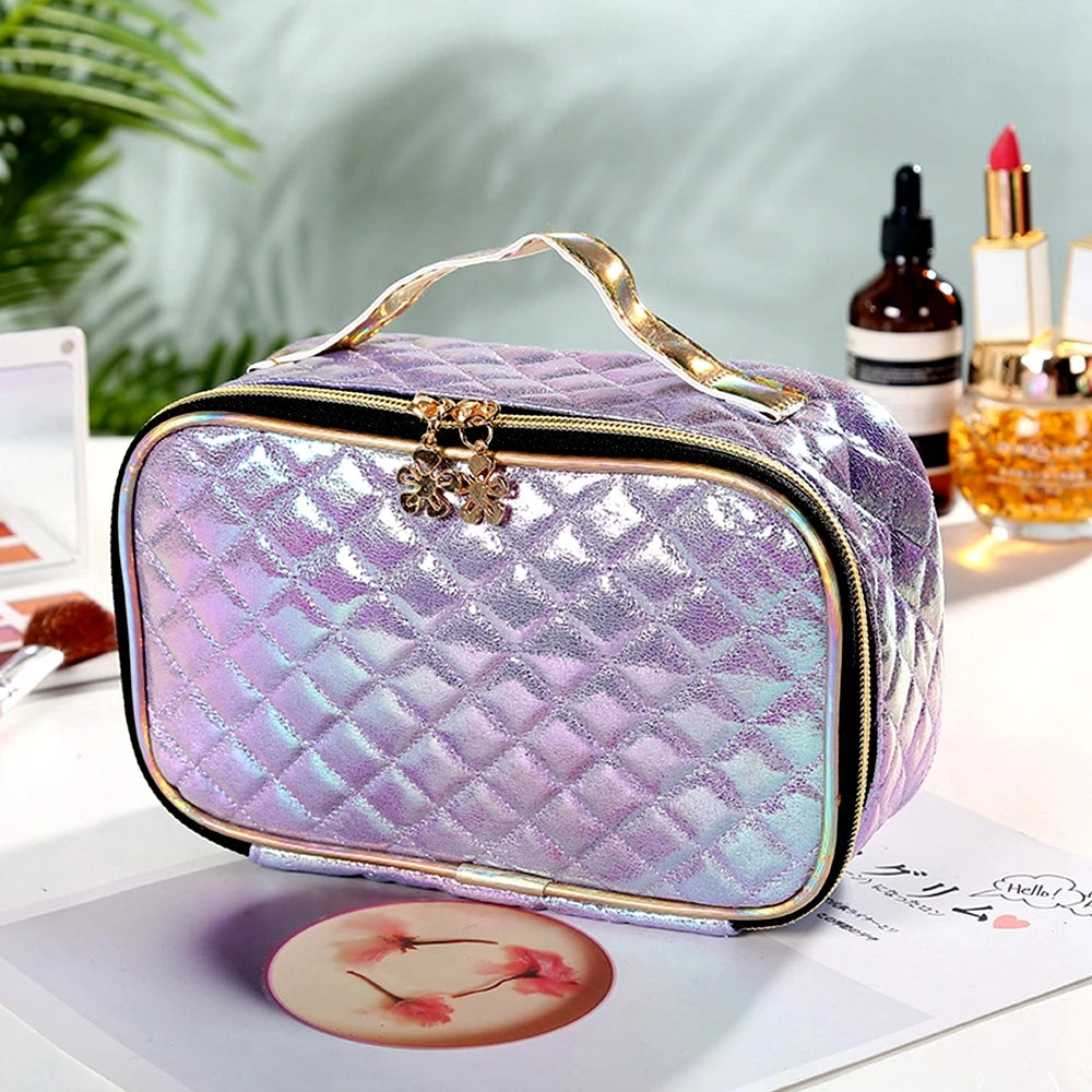 Portable Cosmetic Case Makeup Bag Square Lattice Women Storage Wash Bag
