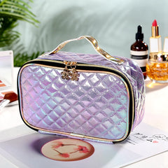 Portable Cosmetic Case Makeup Bag Square Lattice Women Storage Wash Bag