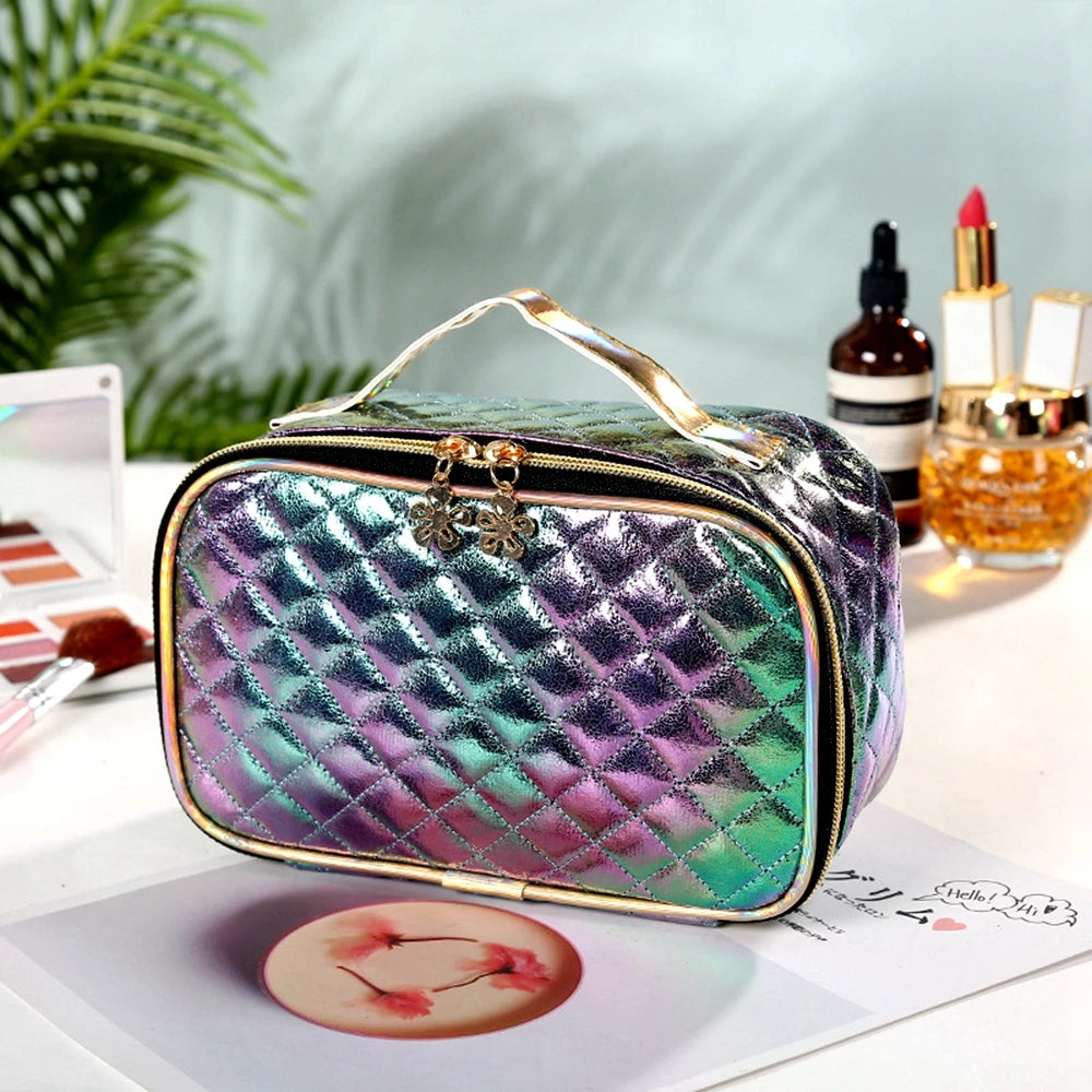 Portable Cosmetic Case Makeup Bag Square Lattice Women Storage Wash Bag