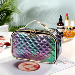 Portable Cosmetic Case Makeup Bag Square Lattice Women Storage Wash Bag